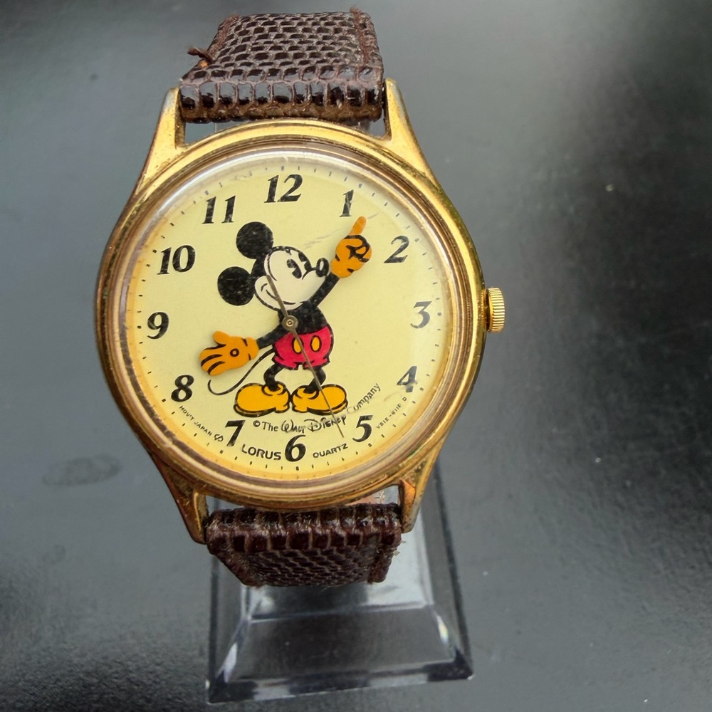 Mickey Mouse Gold Watch with Brown Strap